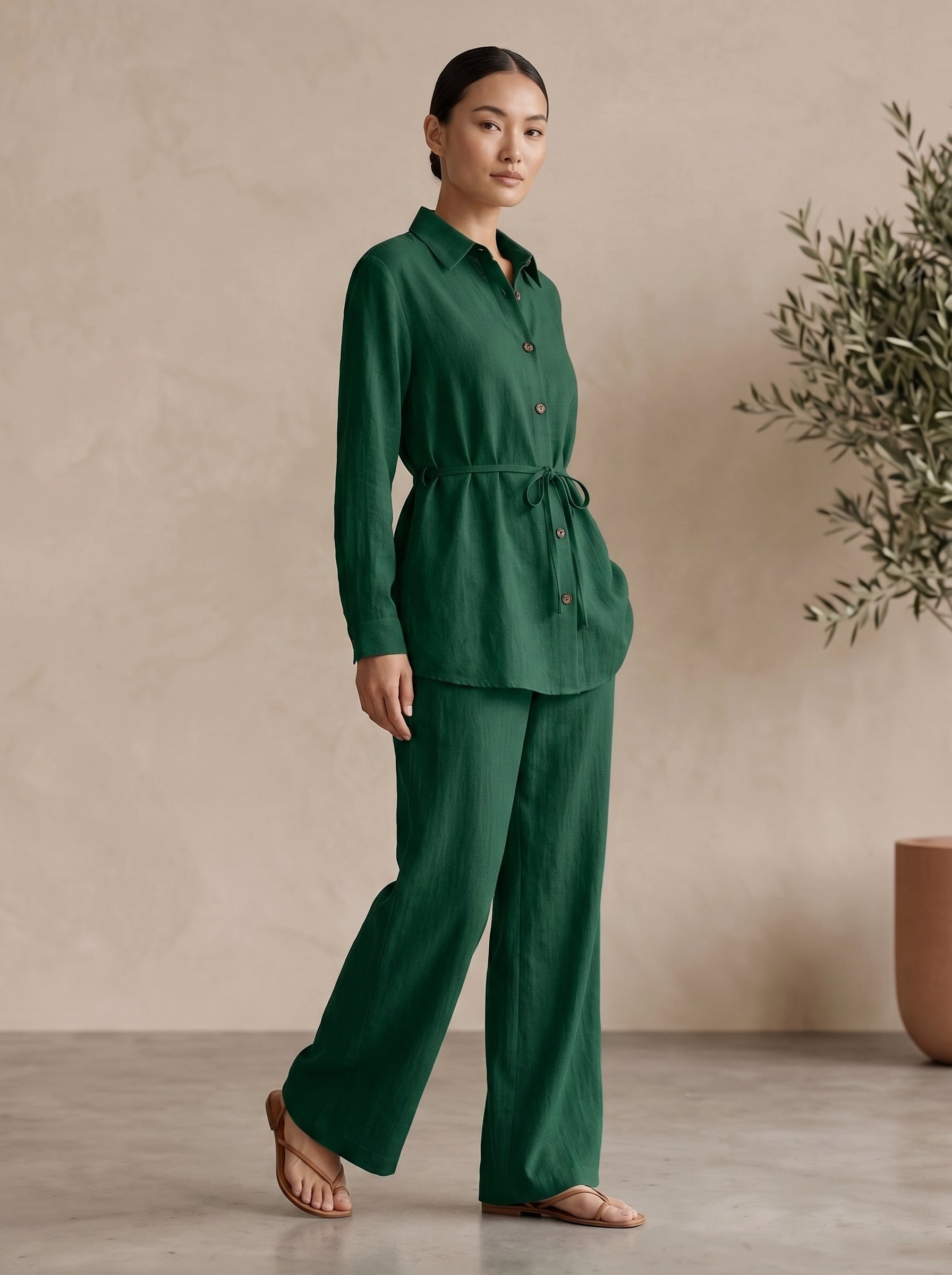 Classic Collared Long Sleeve Two-Piece Set