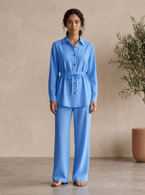 Classic Collared Long Sleeve Two-Piece Set