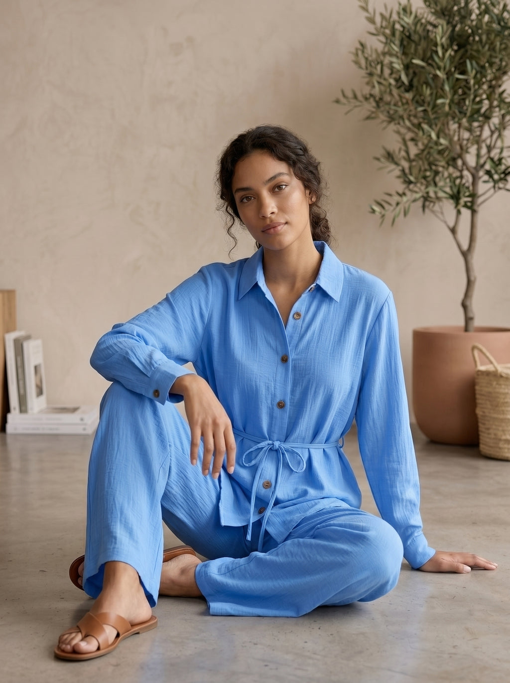 Classic Collared Long Sleeve Two-Piece Set