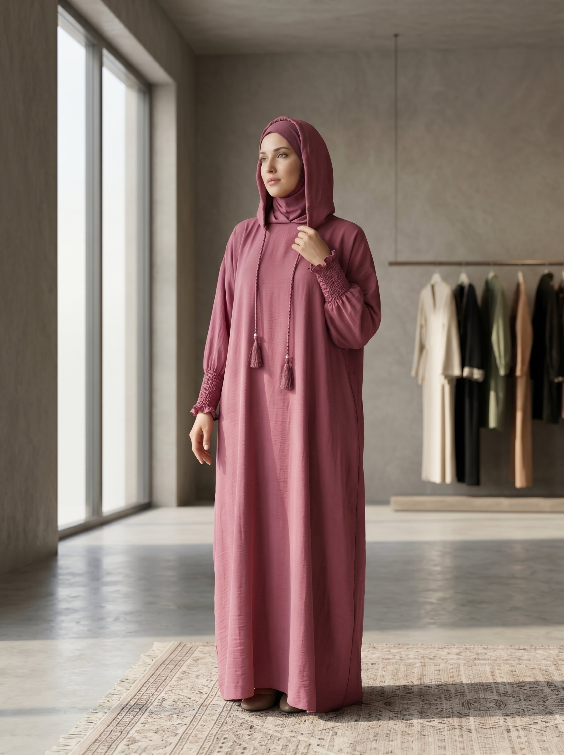 Hooded Abaya Long Sleeve on elestic