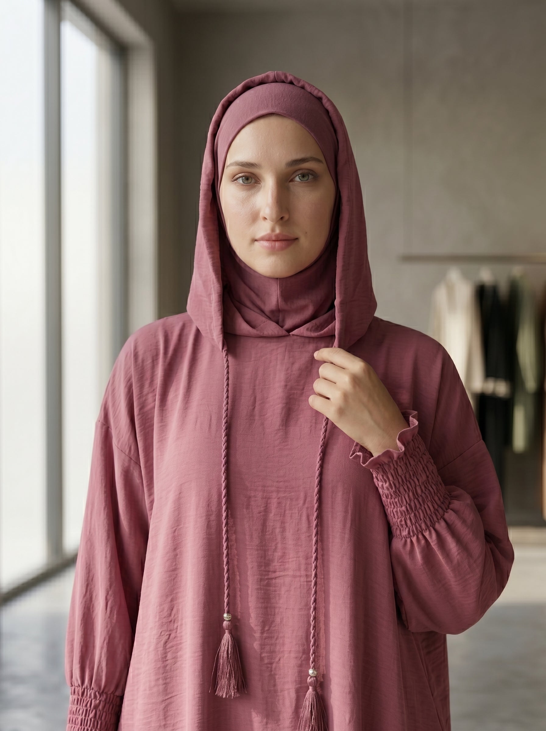 Hooded Abaya Long Sleeve on elestic
