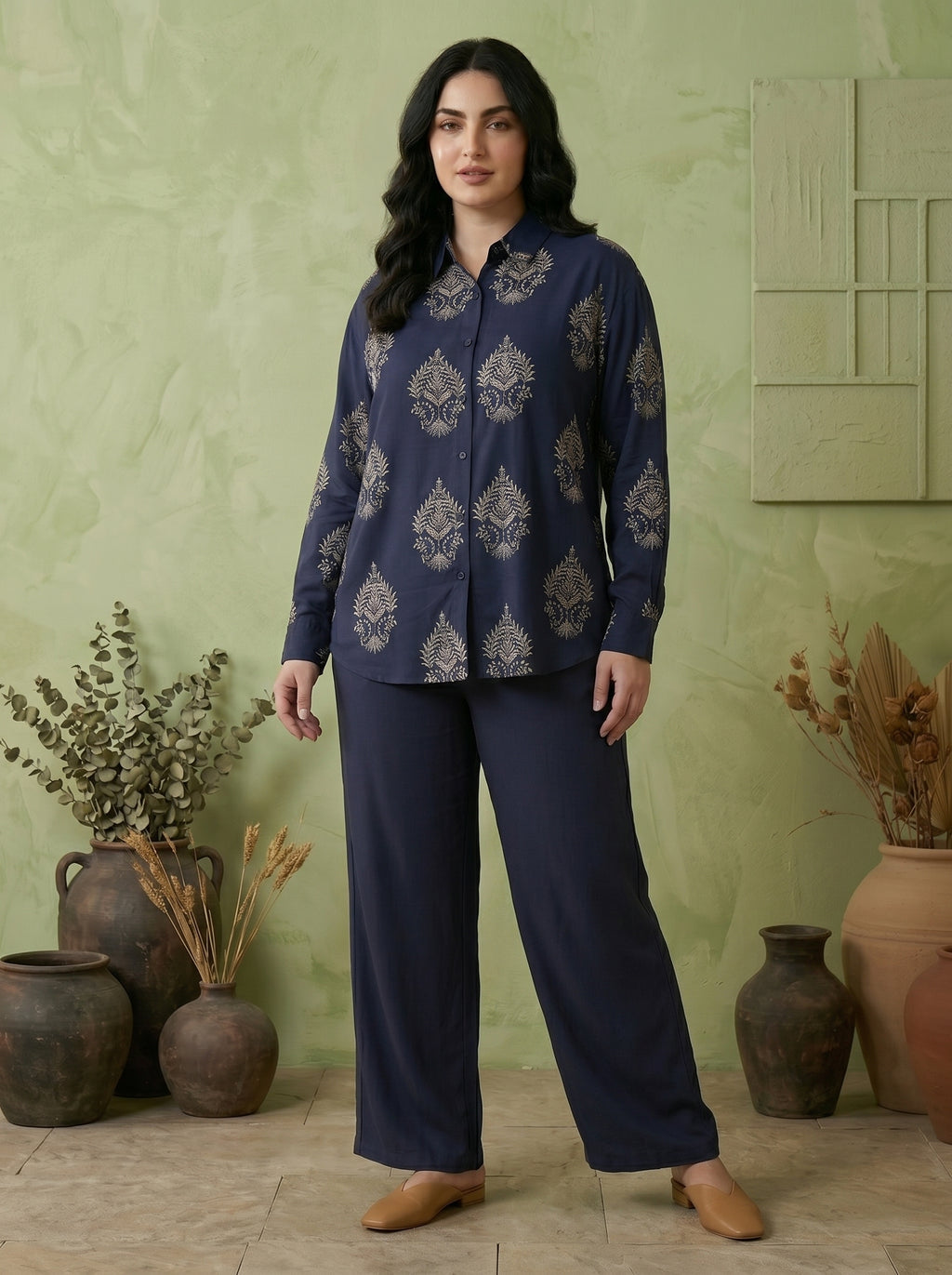 Graceful Oasis Tailored Wide-Leg Tunic Set