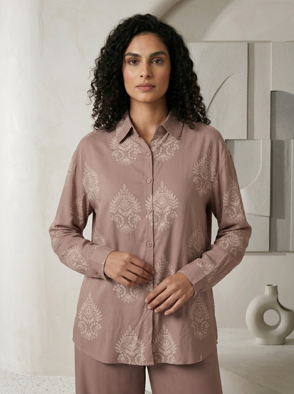 Graceful Oasis Tailored Wide-Leg Tunic Set