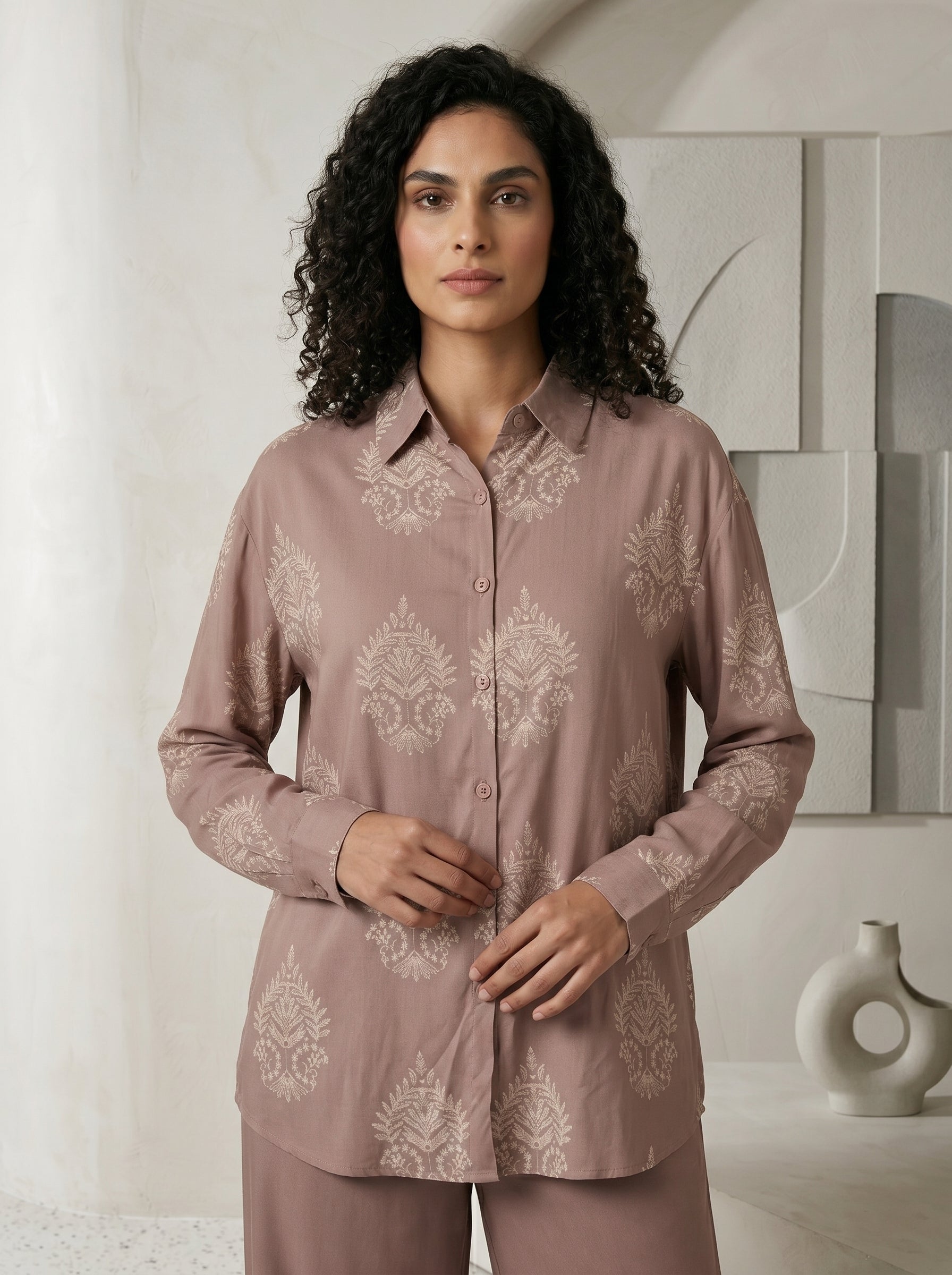 Graceful Oasis Tailored Wide-Leg Tunic Set