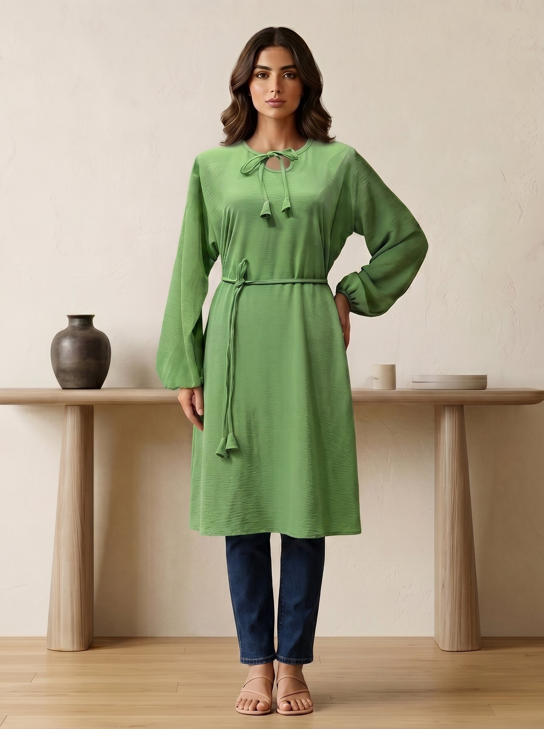 Tie-Neck Tassel Tunic Top