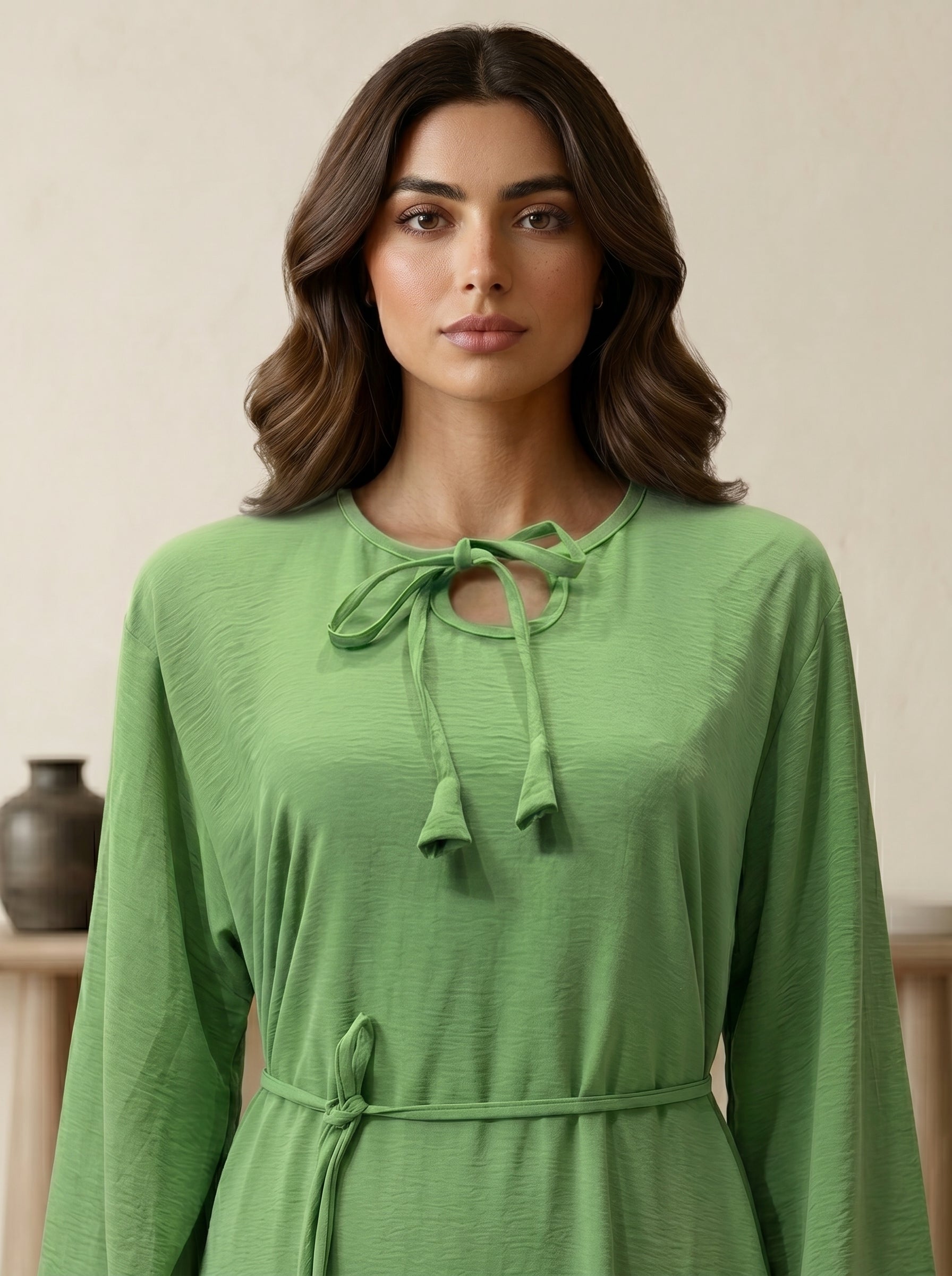 Tie-Neck Tassel Tunic Top