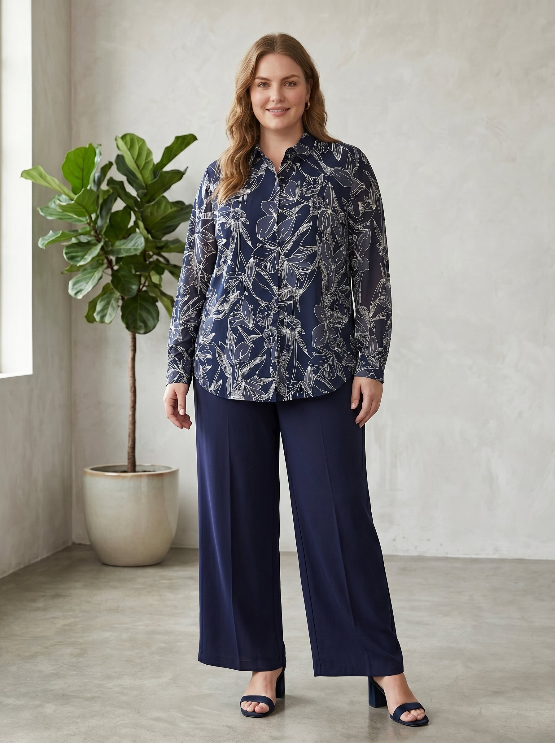 Classic Collared Line-Art Floral Matching Set
