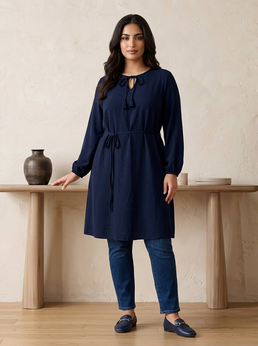 Tie-Neck Tassel Tunic Top