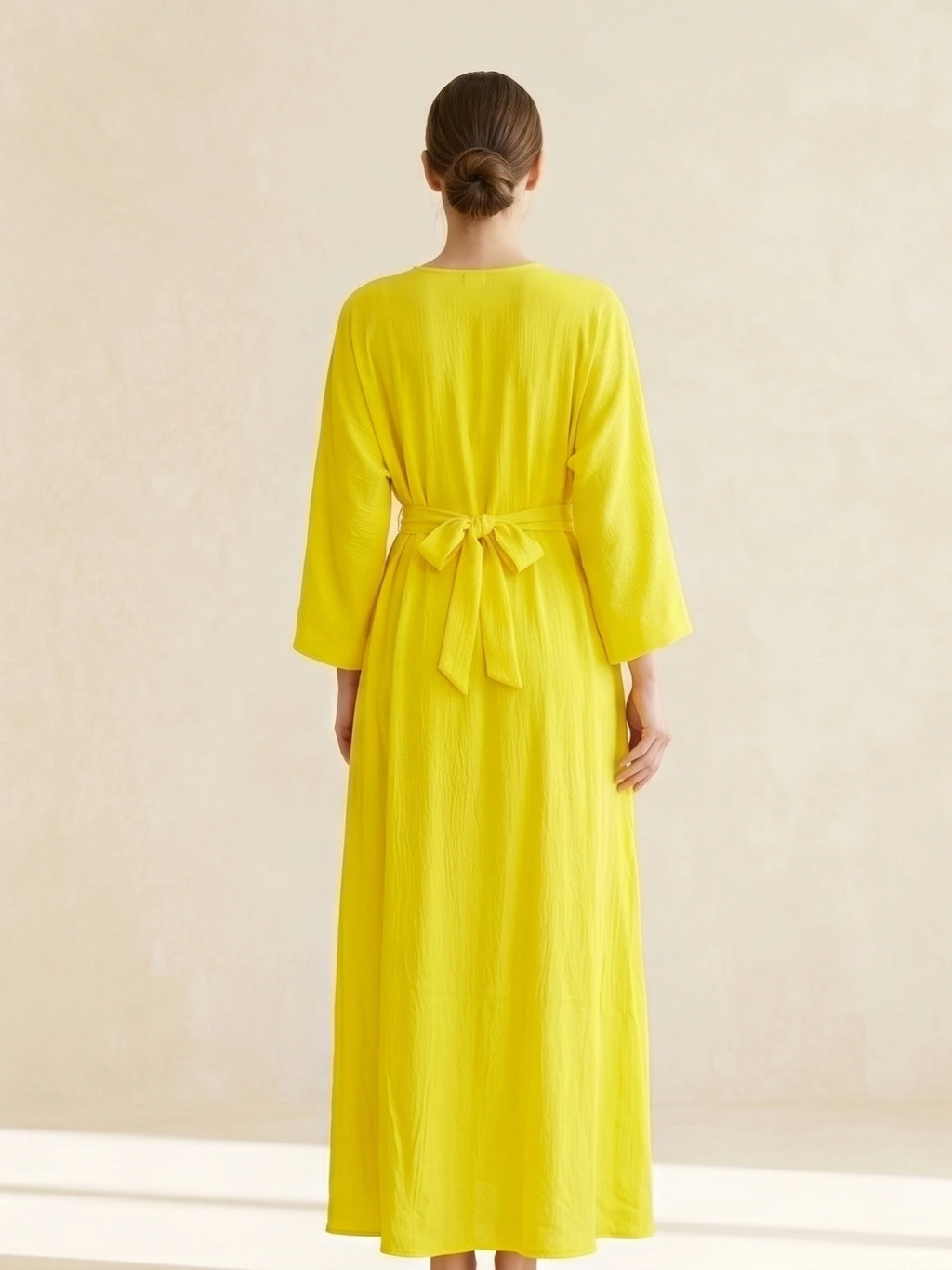 Button-Accent Tie-Waist Maxi Abaya