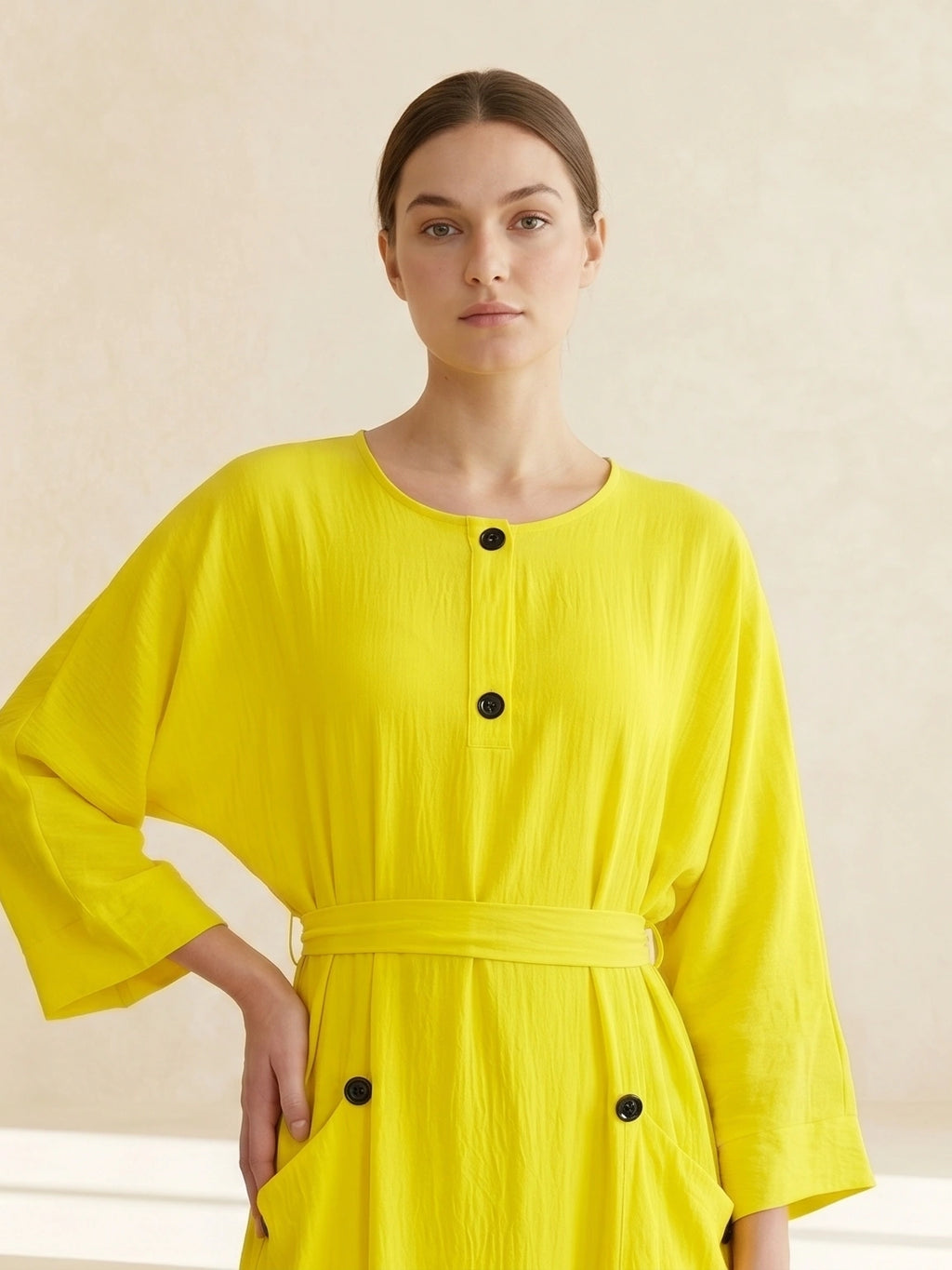 Button-Accent Tie-Waist Maxi Abaya