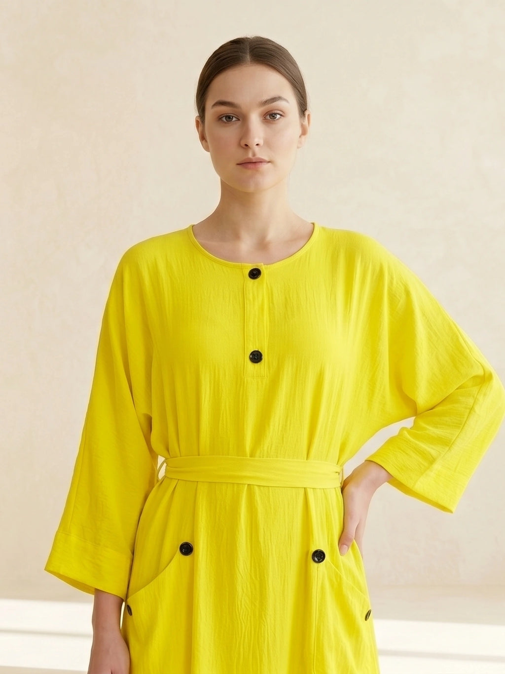 Button-Accent Tie-Waist Maxi Abaya
