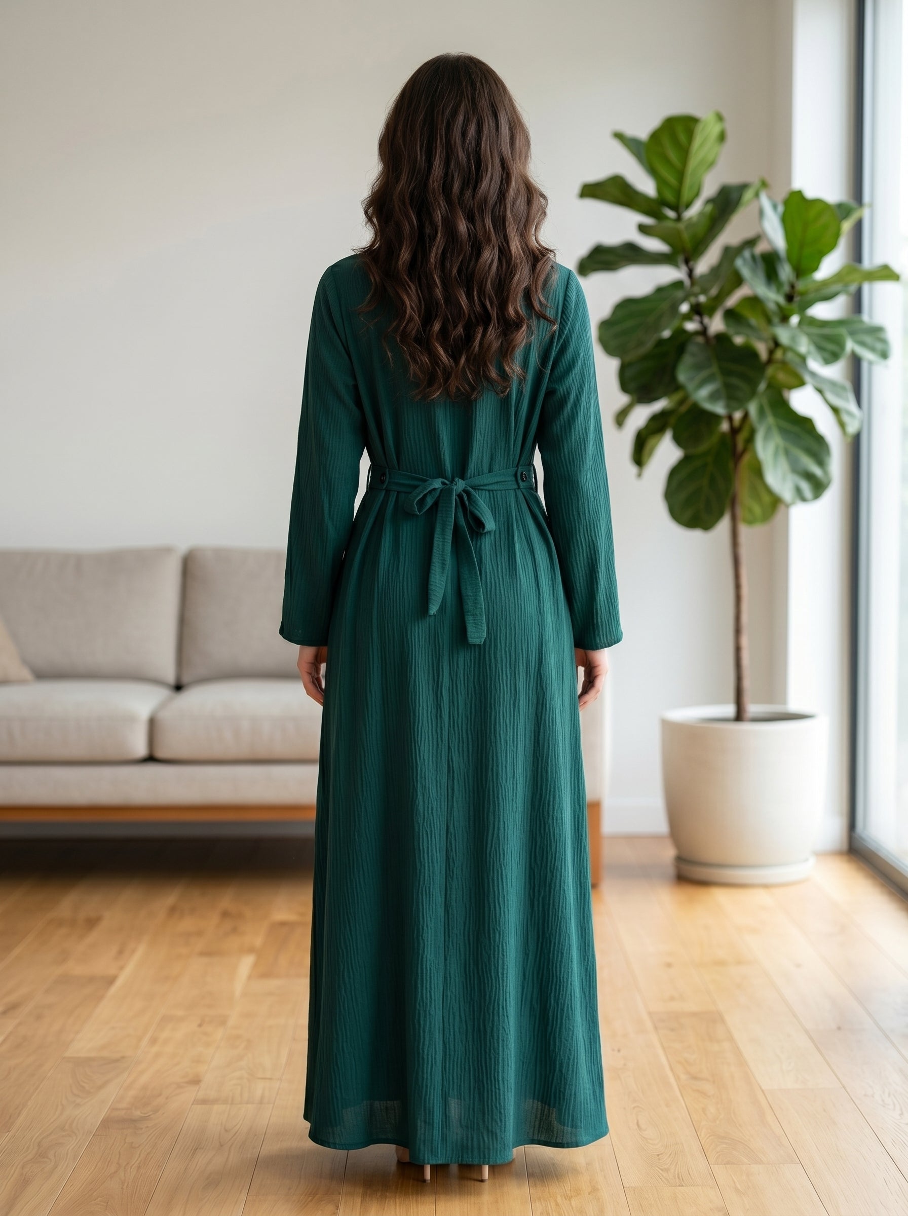 Button-Accent Modest Maxi Dress