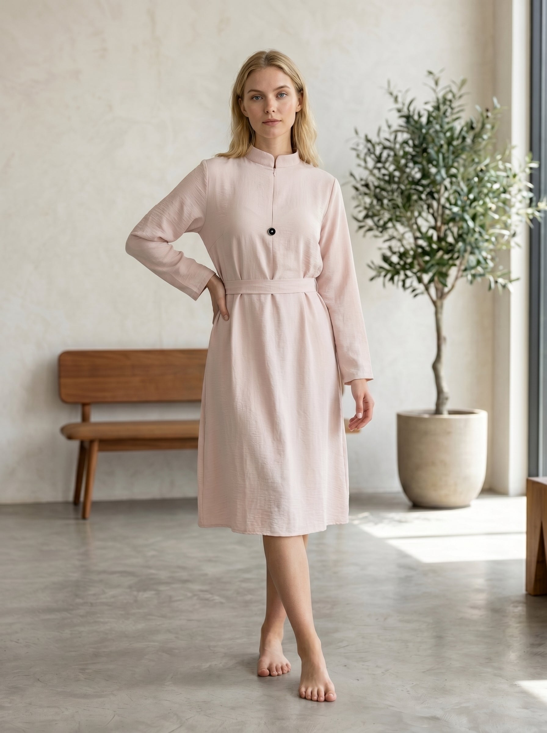 Elegant High-Neck Belted Maxi Dress