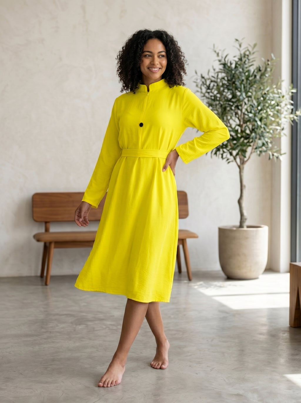 Elegant High-Neck Belted Maxi Dress