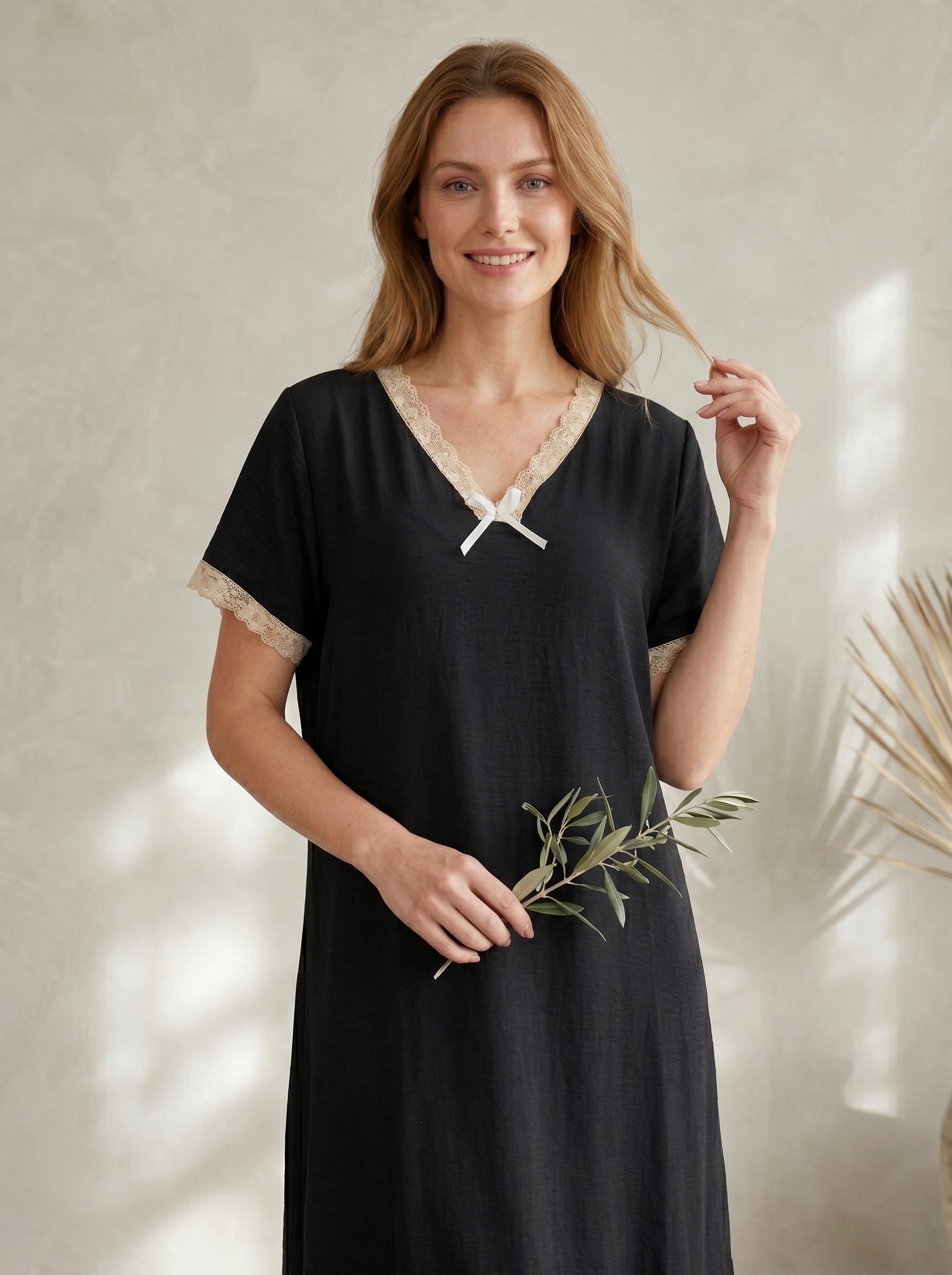 Lace-Trim V-Neck Maxi Dress