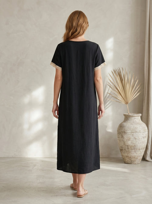 Lace-Trim V-Neck Maxi Dress