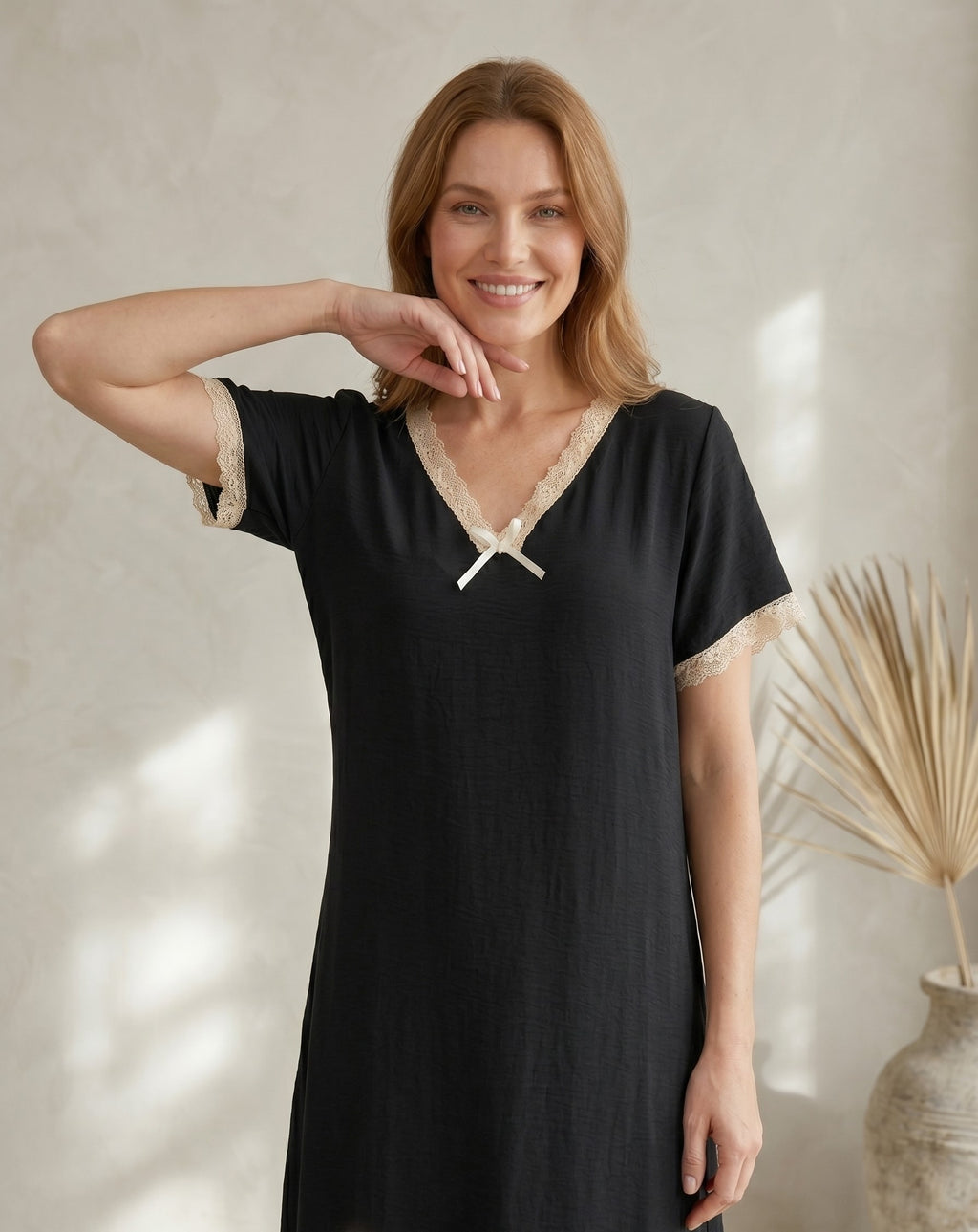 Lace-Trim V-Neck Maxi Dress