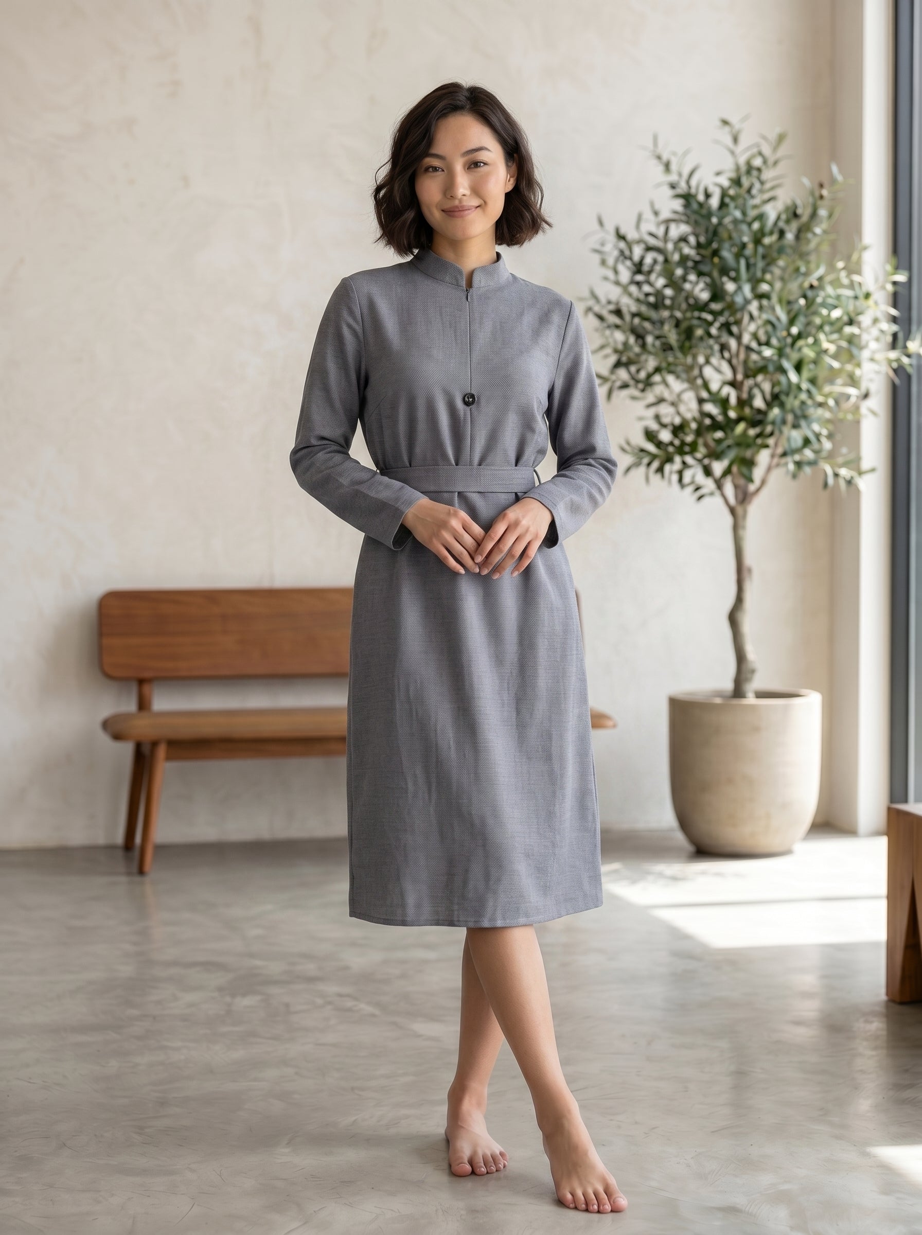Elegant High-Neck Belted Maxi Dress
