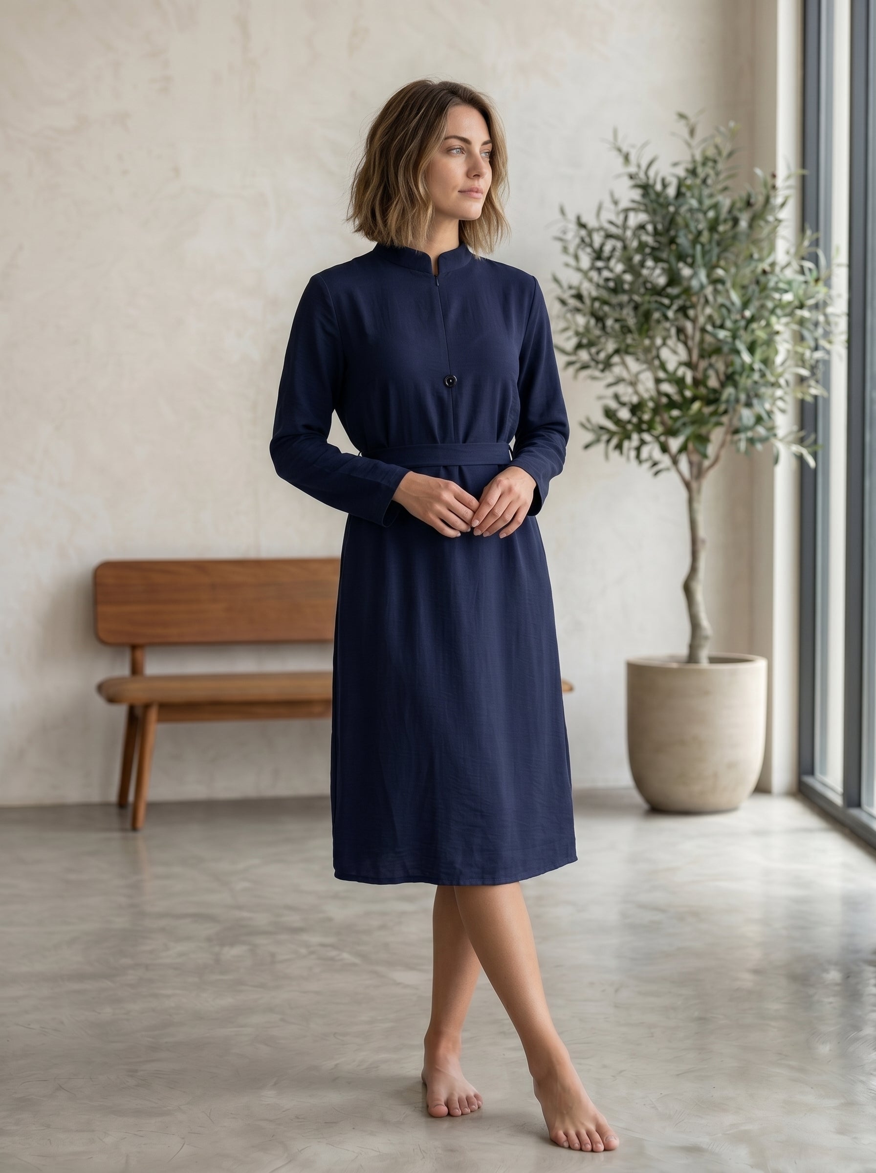 Elegant High-Neck Belted Maxi Dress