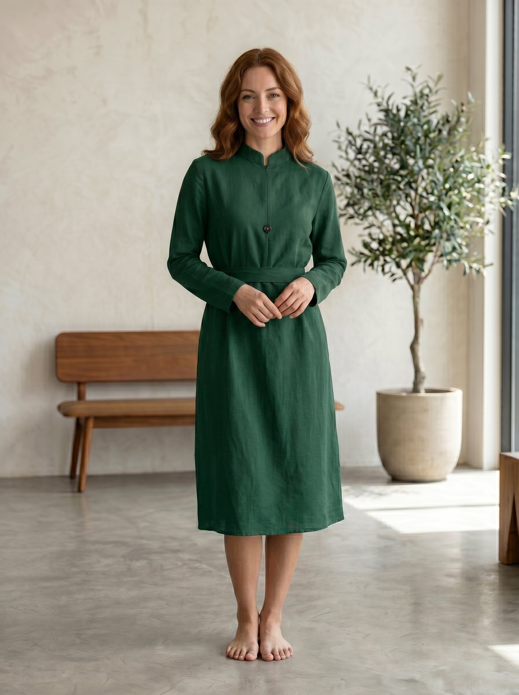 Elegant High-Neck Belted Maxi Dress