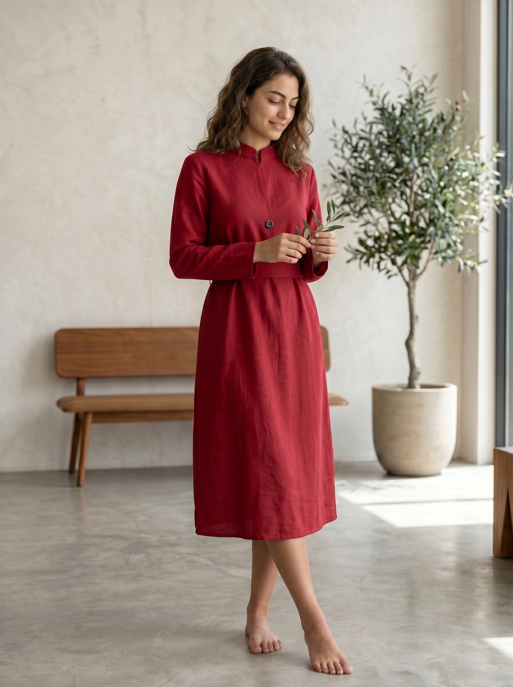 Elegant High-Neck Belted Maxi Dress