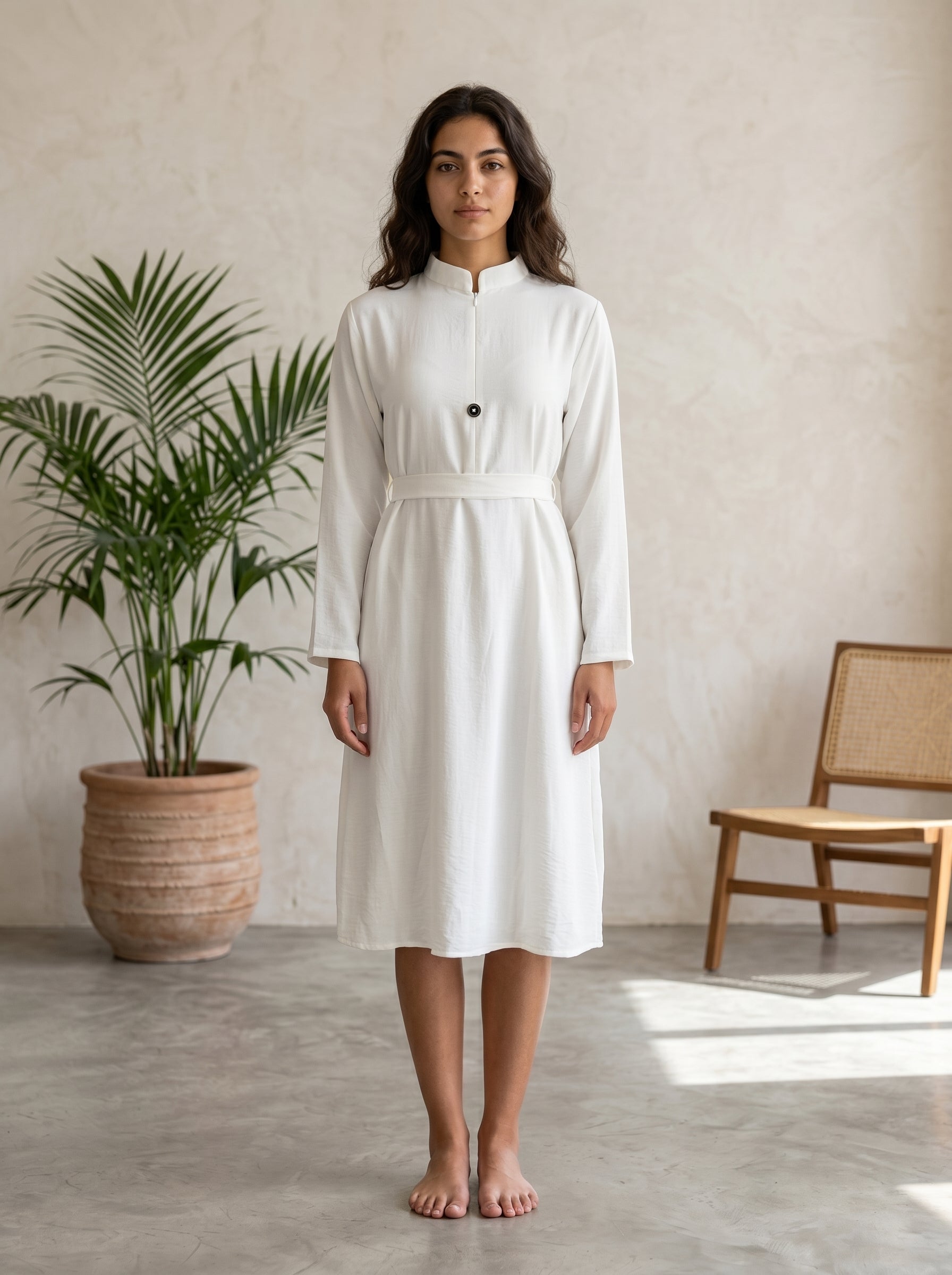 Elegant High-Neck Belted Maxi Dress
