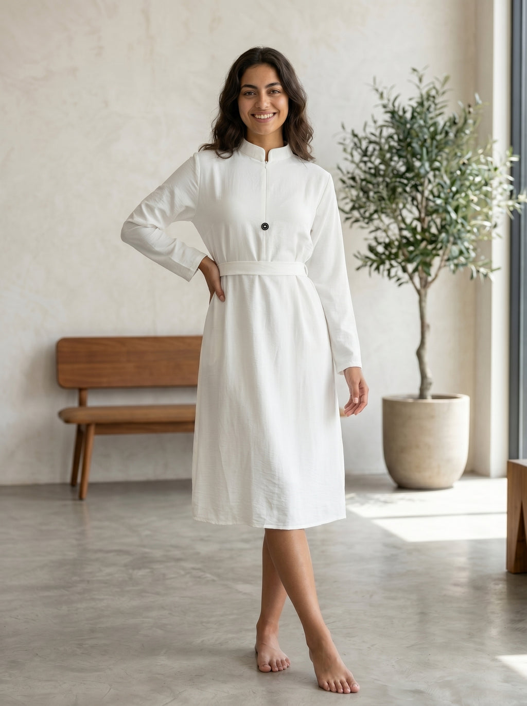 Elegant High-Neck Belted Maxi Dress