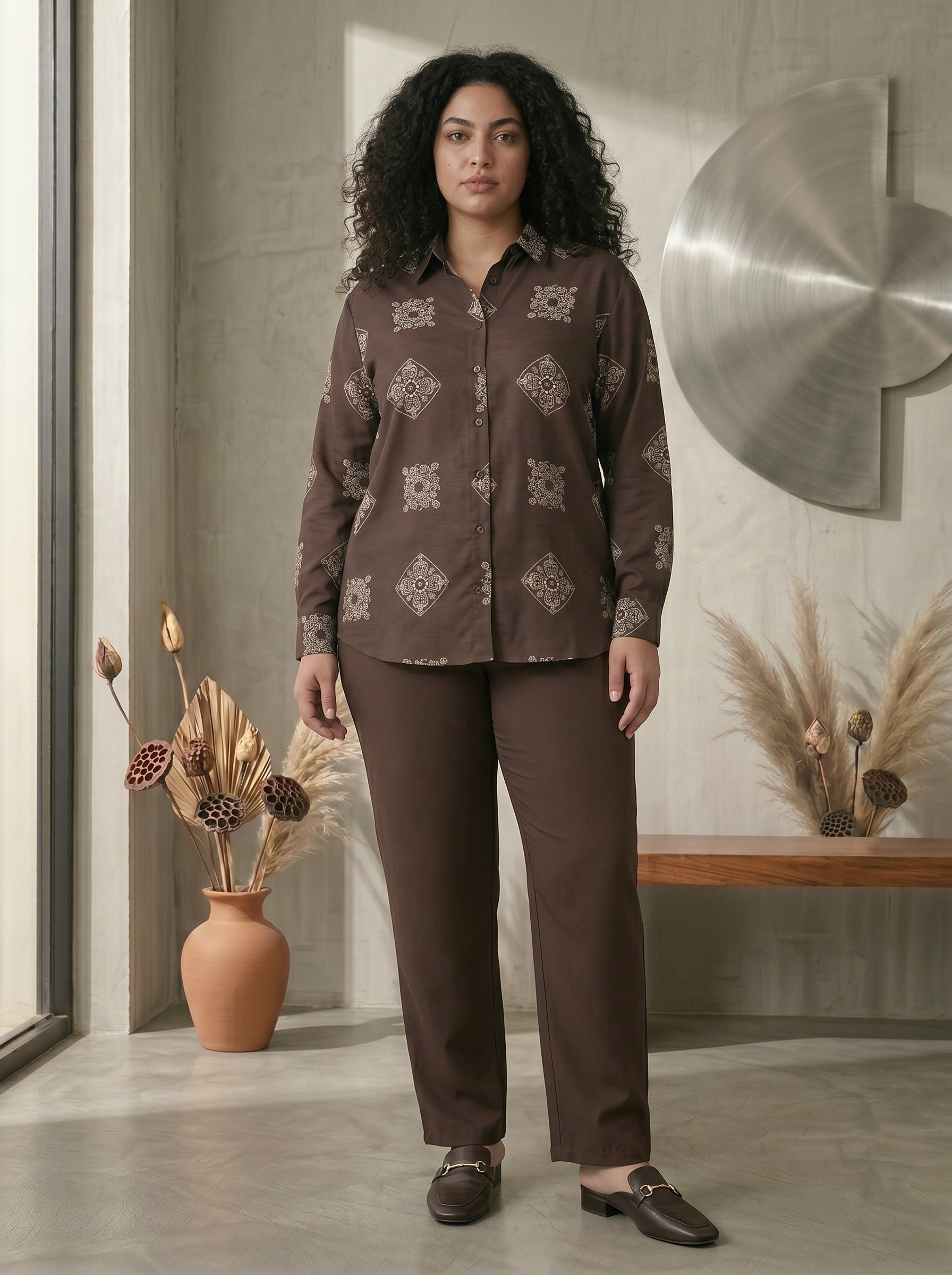 Serene Tailored Silhouette Long-Sleeve Daywear Set