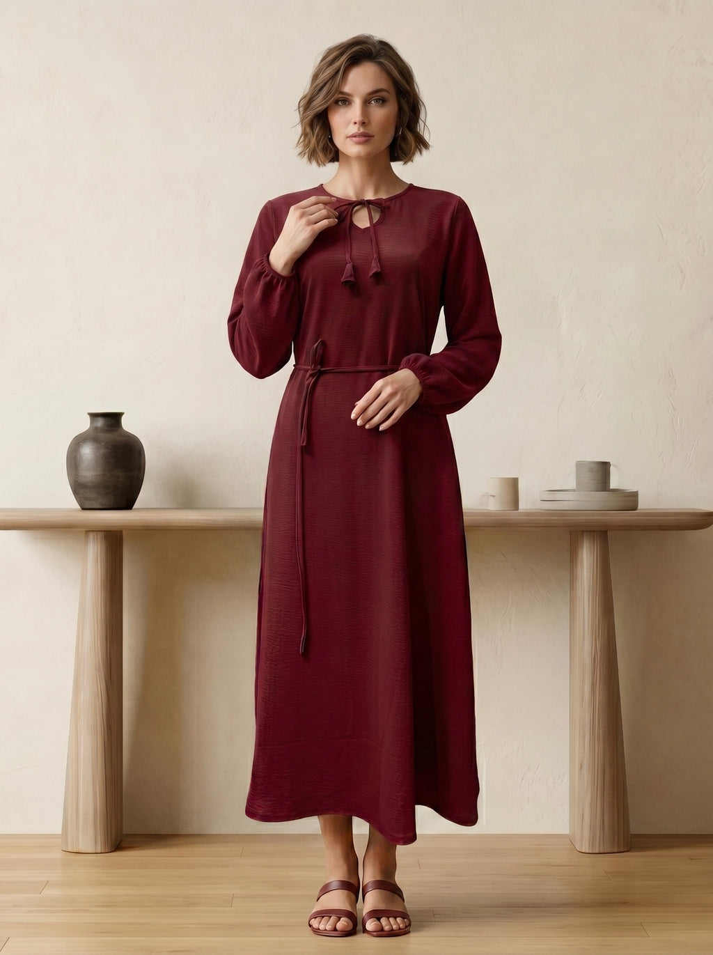 Tie-Neck Tassel Tunic Top