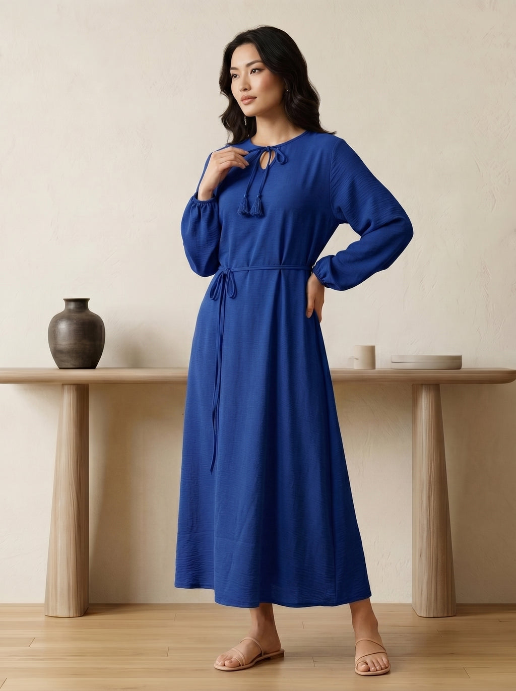 Tie-Neck Tassel Tunic Top