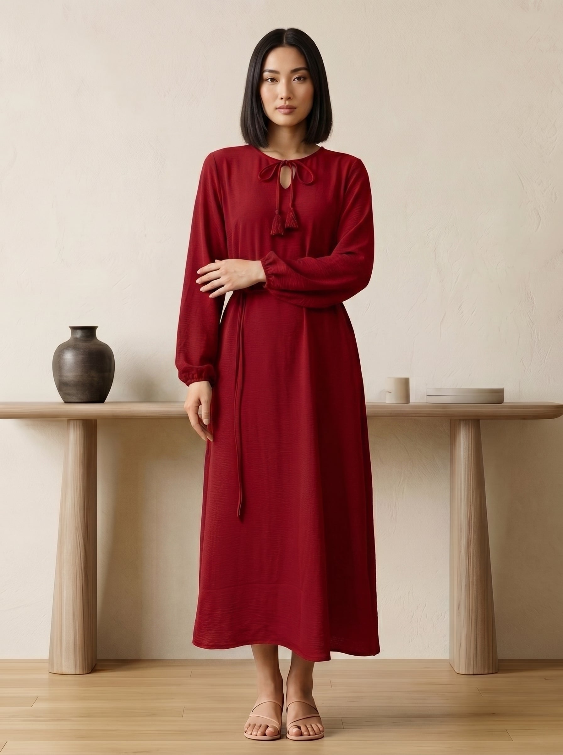 Tie-Neck Tassel Tunic Top