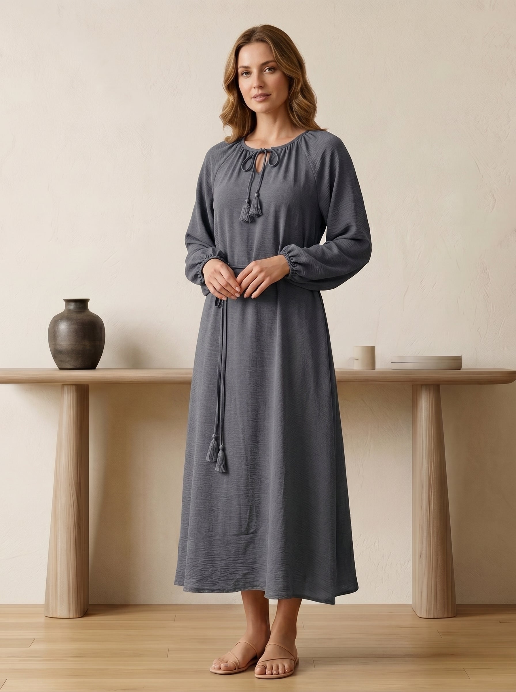 Tie-Neck Tassel Tunic Top