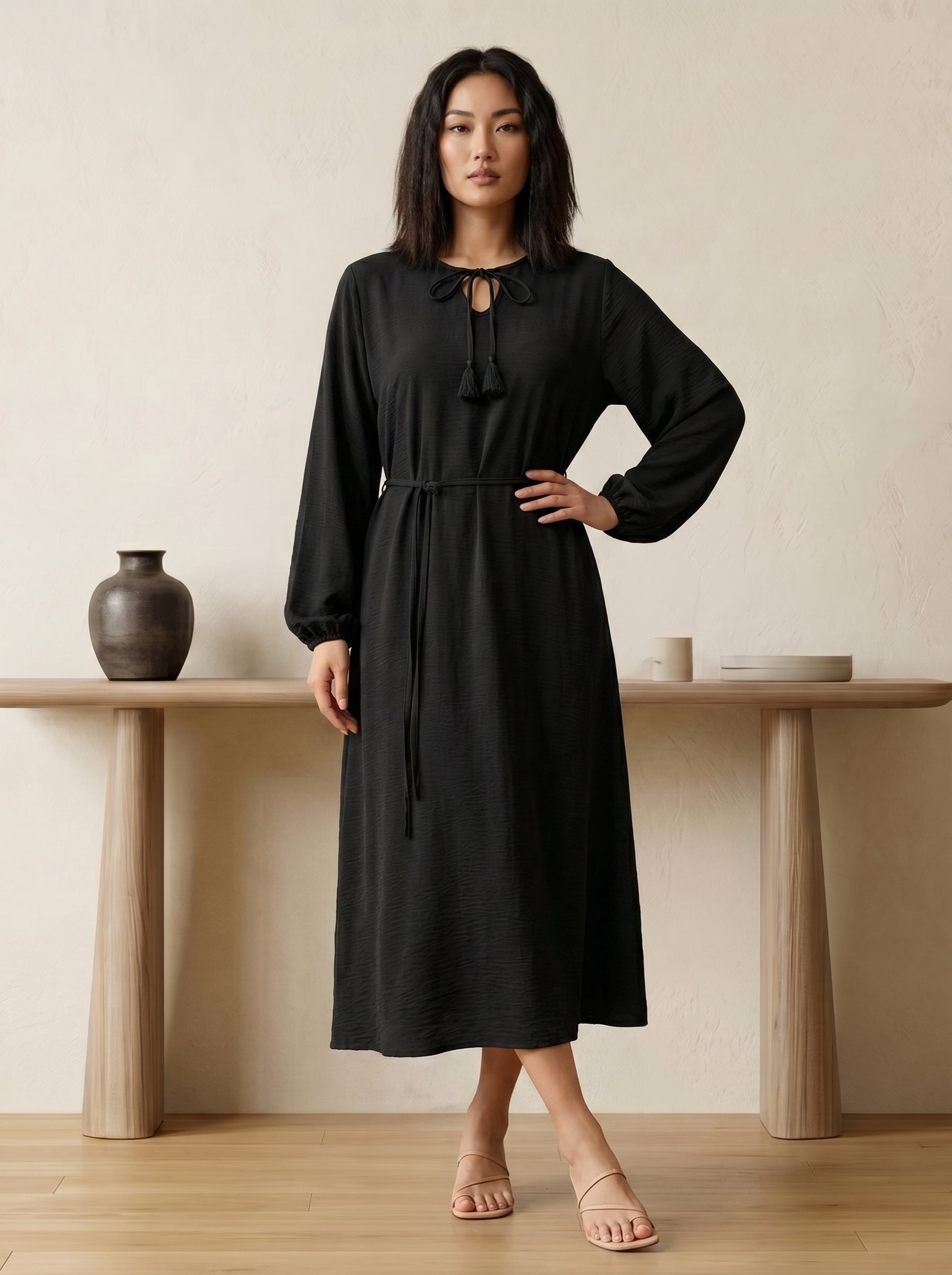 Tie-Neck Tassel Tunic Top