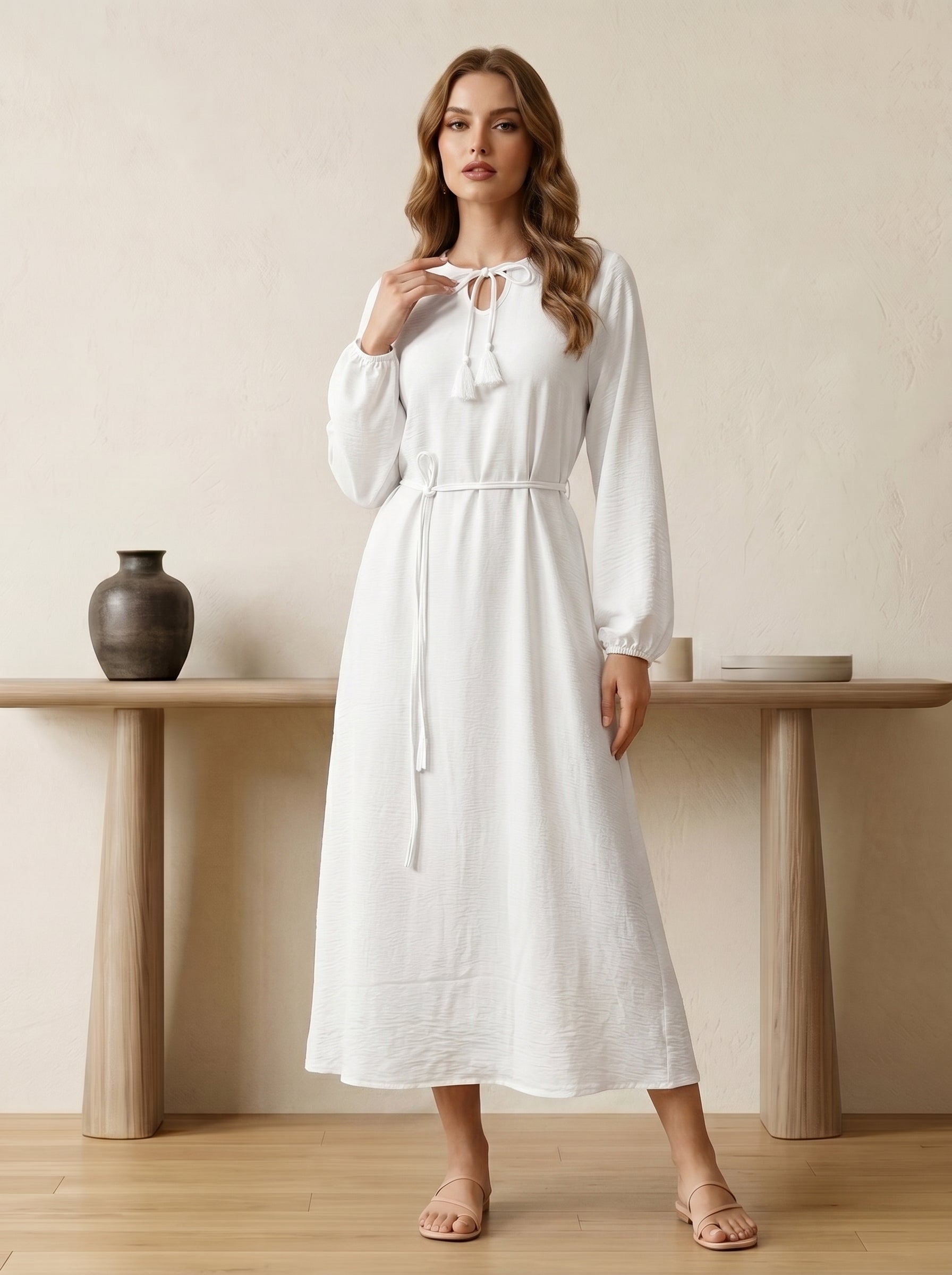 Tie-Neck Tassel Tunic Top