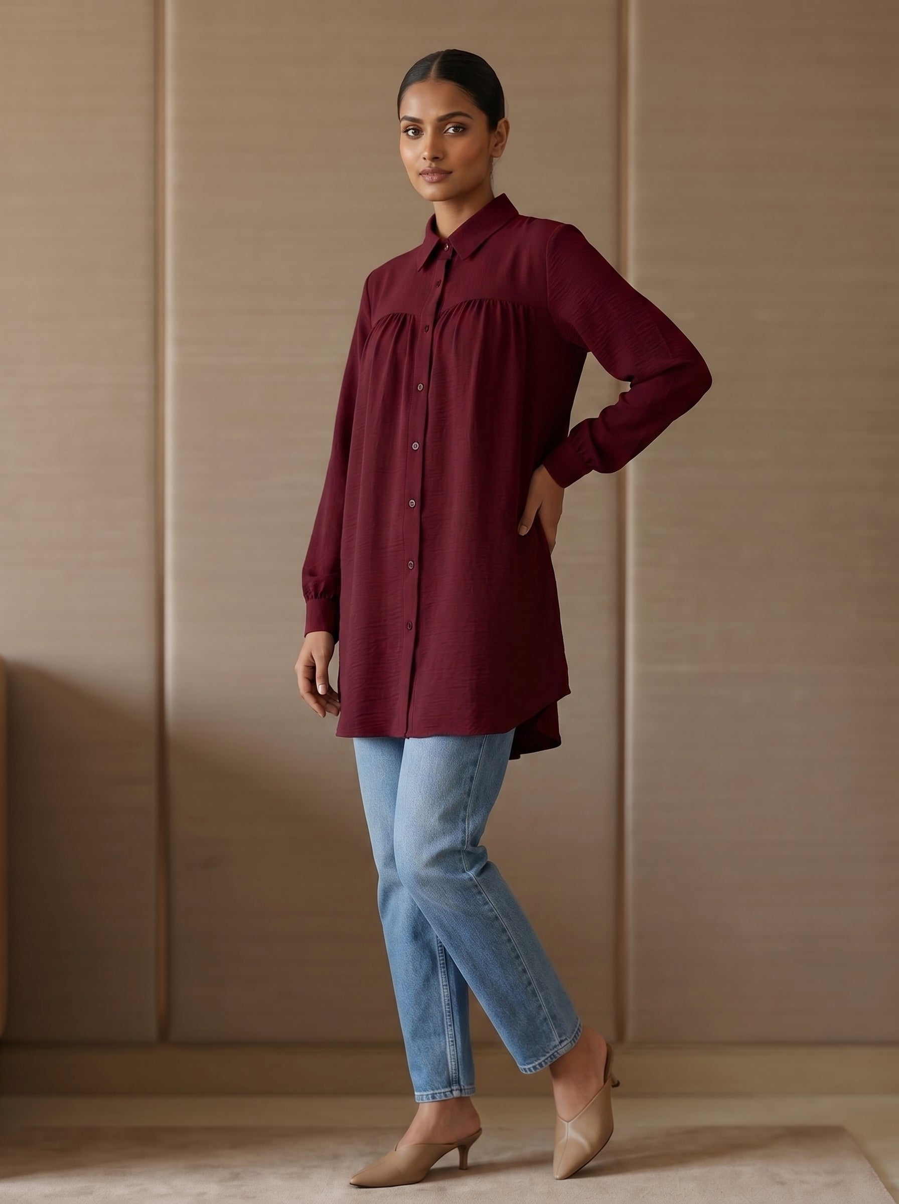 Elegant Curved Hem Tunic Shirt