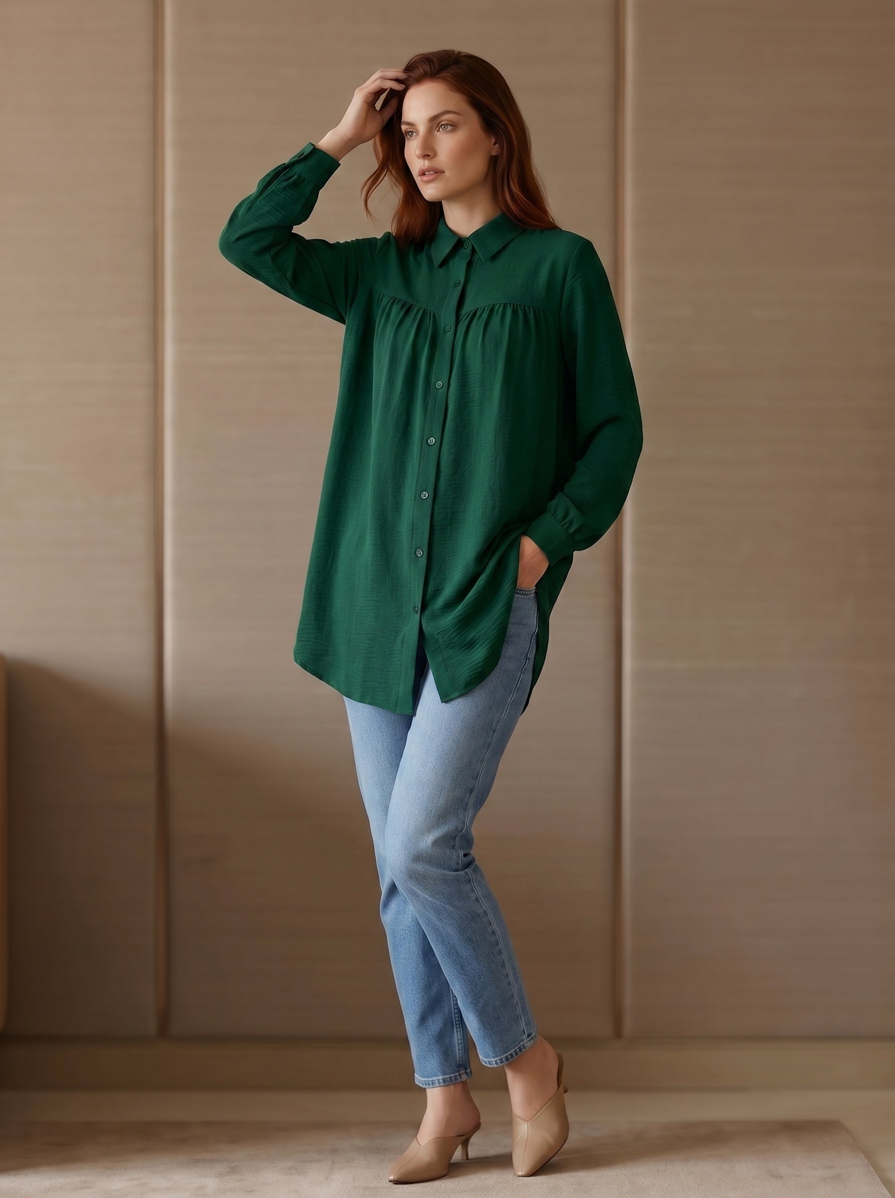 Elegant Curved Hem Tunic Shirt