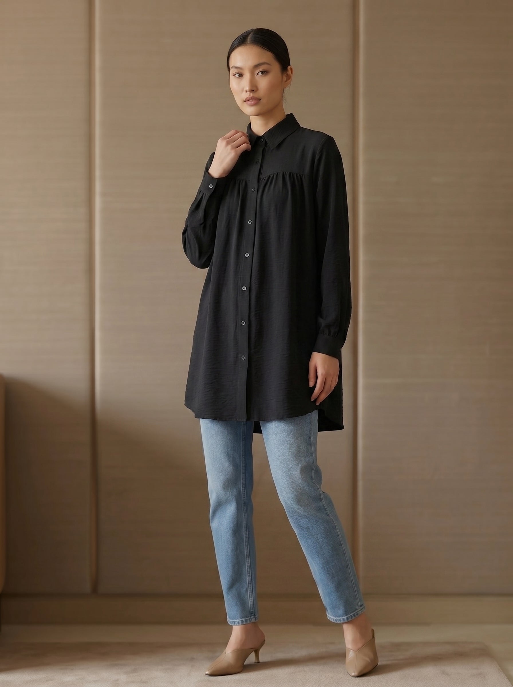 Elegant Curved Hem Tunic Shirt