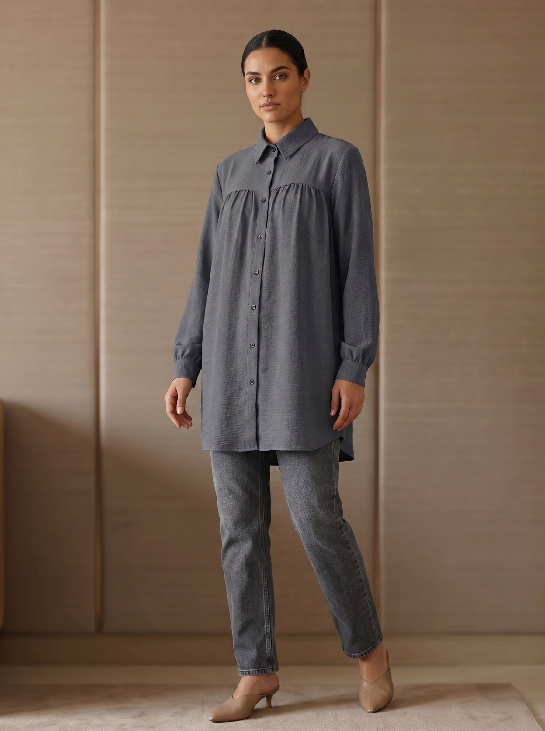 Elegant Curved Hem Tunic Shirt
