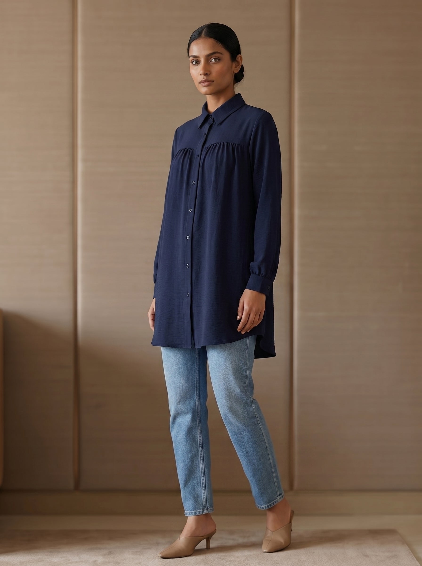 Elegant Curved Hem Tunic Shirt