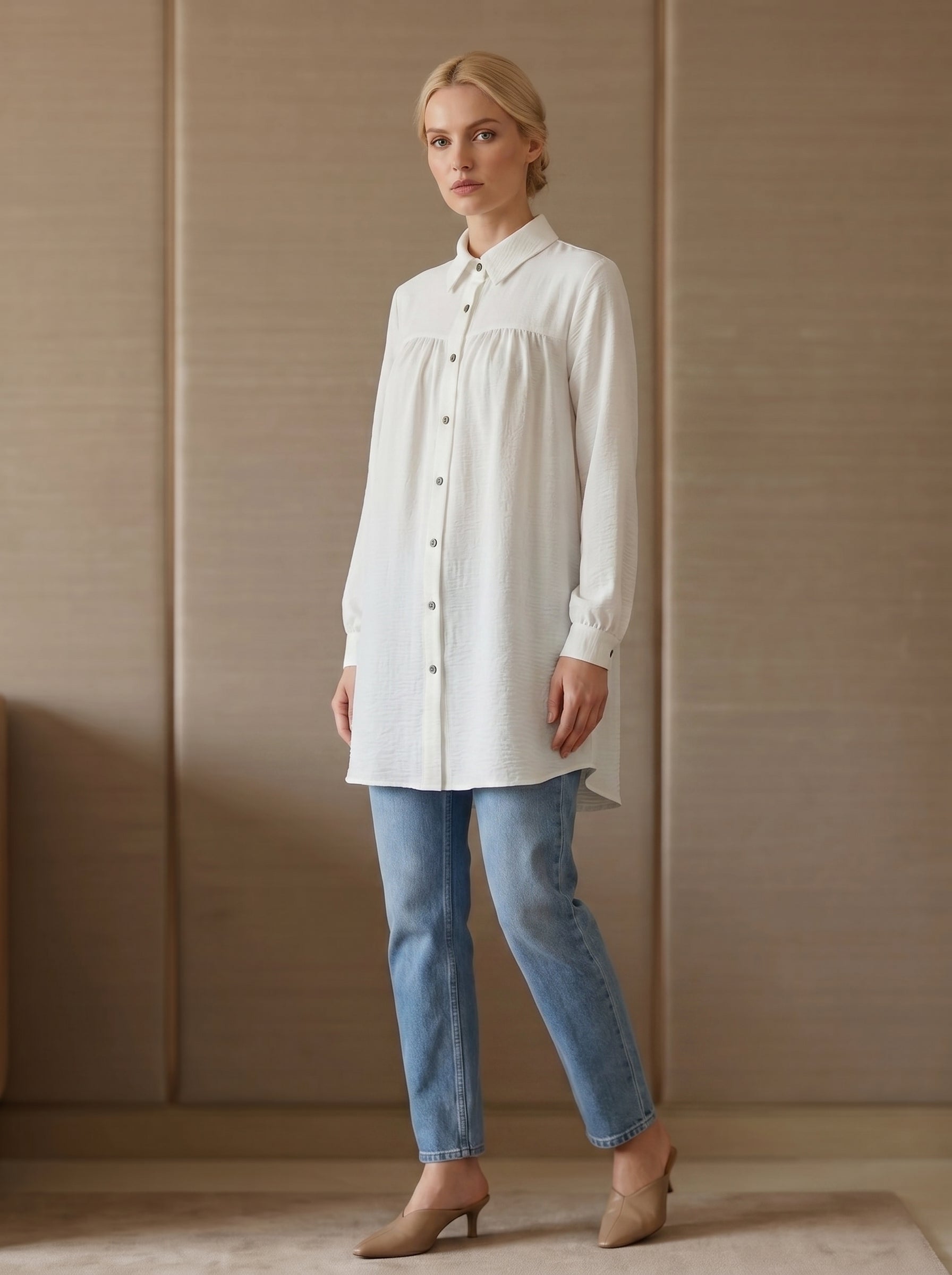 Elegant Curved Hem Tunic Shirt