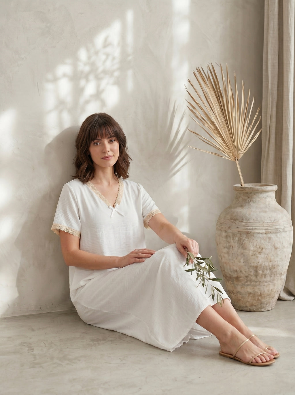 Lace-Trim V-Neck Maxi Dress