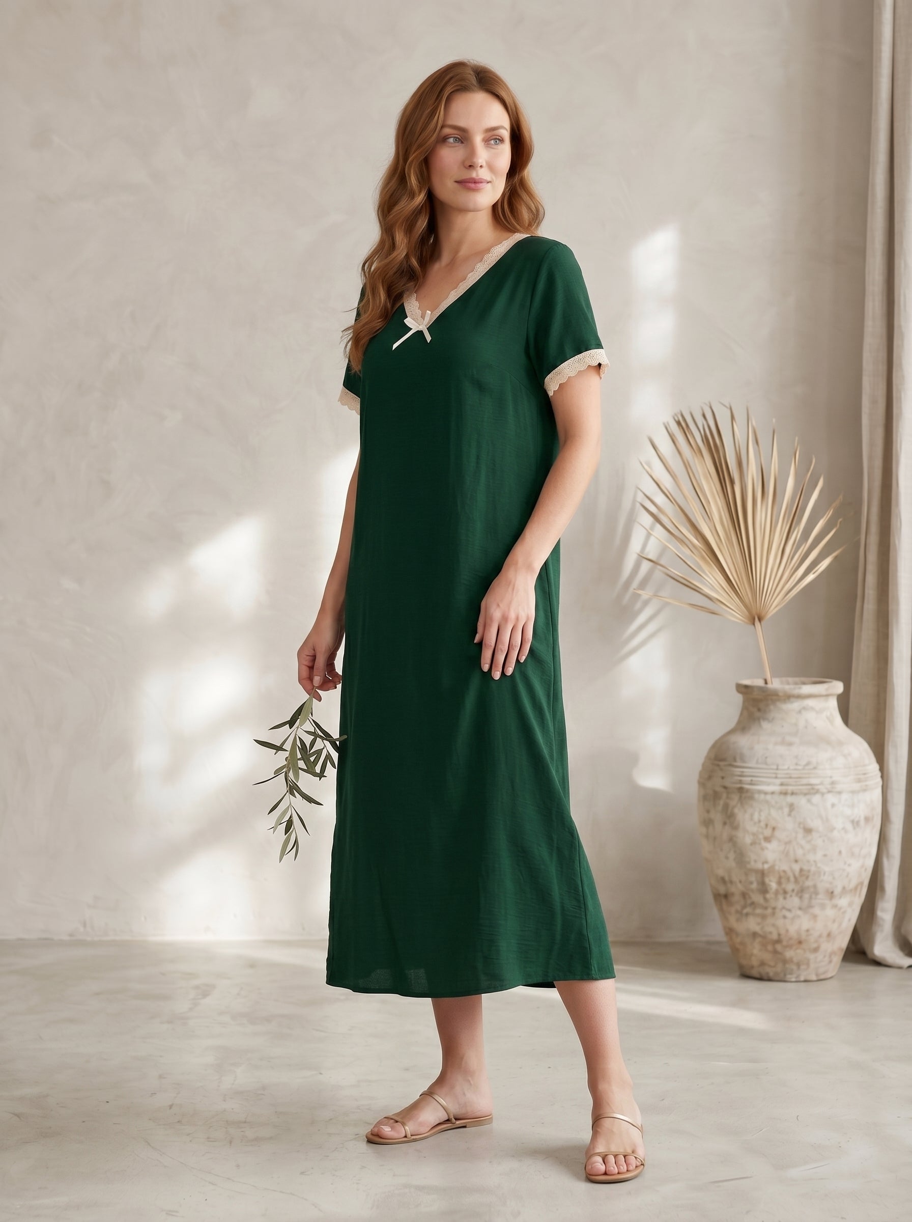 Lace-Trim V-Neck Maxi Dress