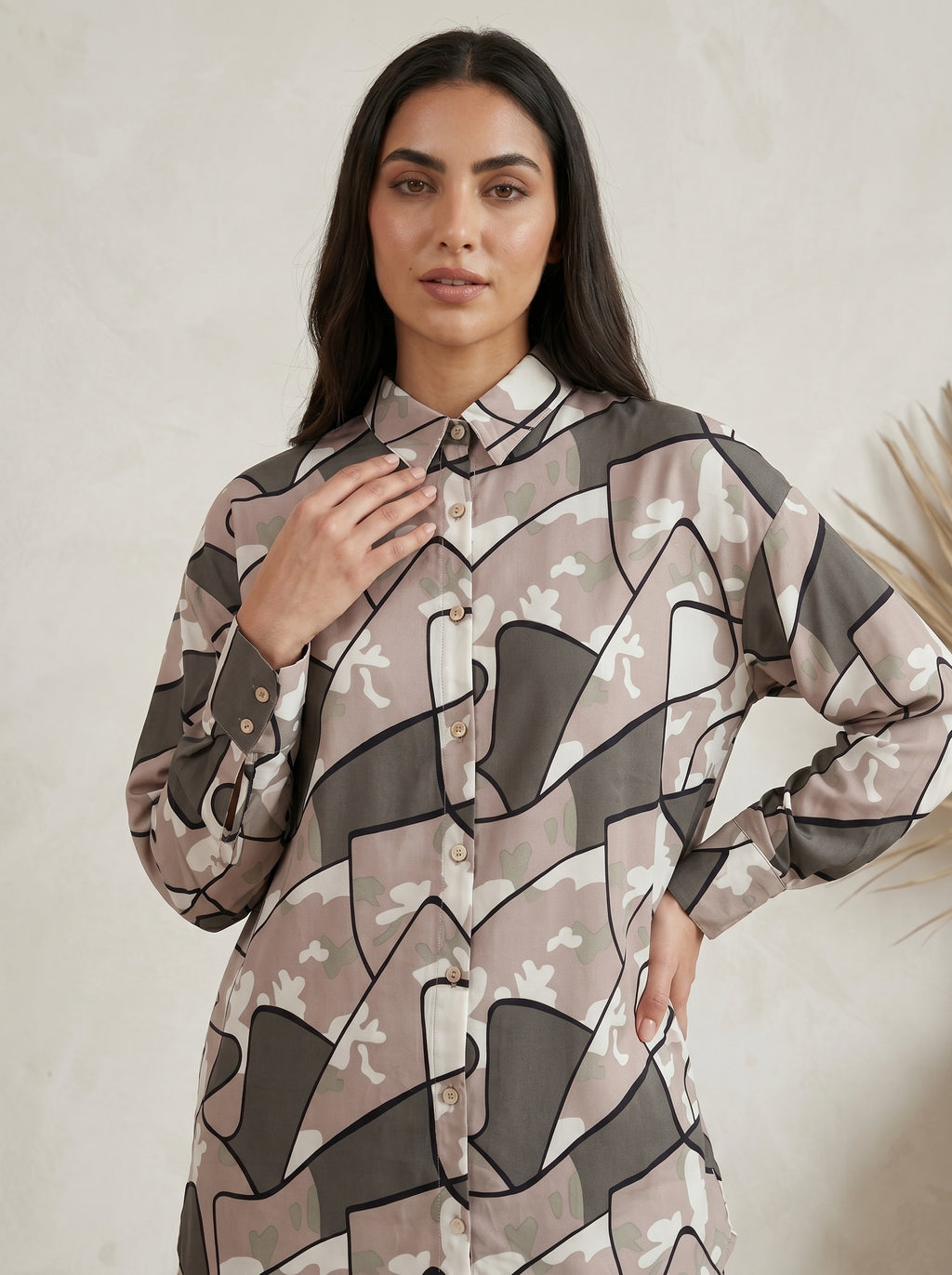 Geometric Abstract Print Button-Down Co-Ord Set