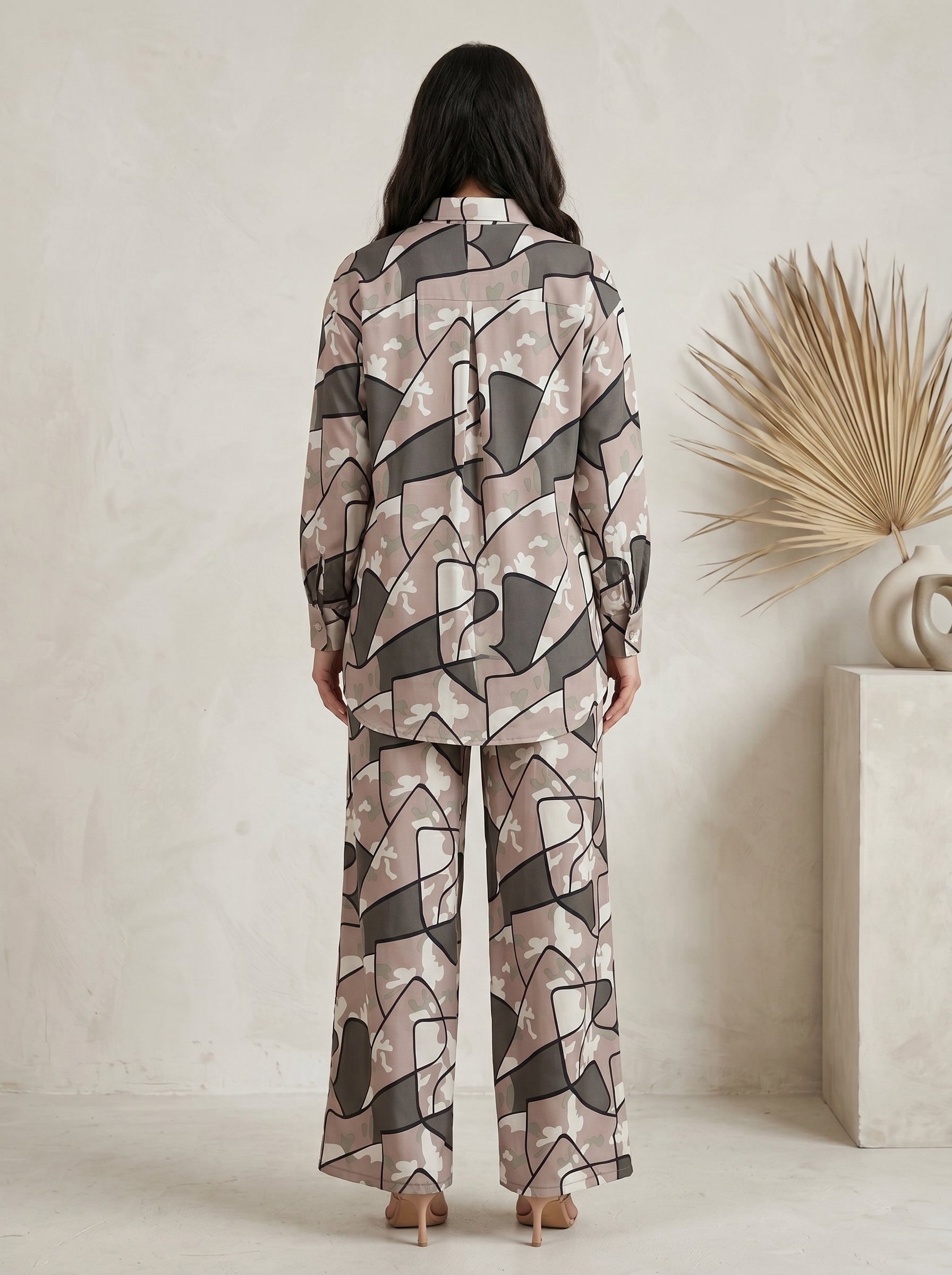 Geometric Abstract Print Button-Down Co-Ord Set