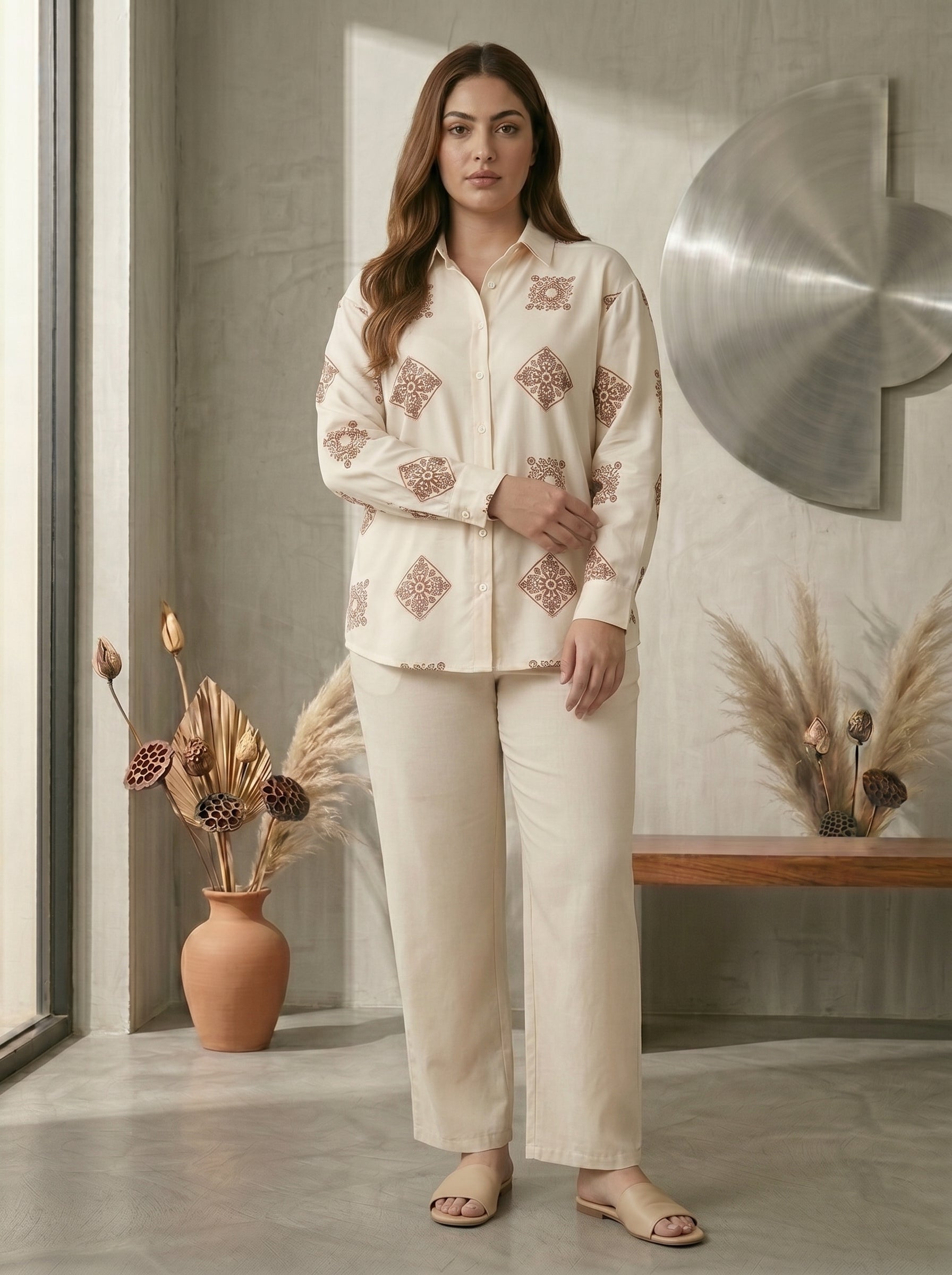 Serene Tailored Silhouette Long-Sleeve Daywear Set