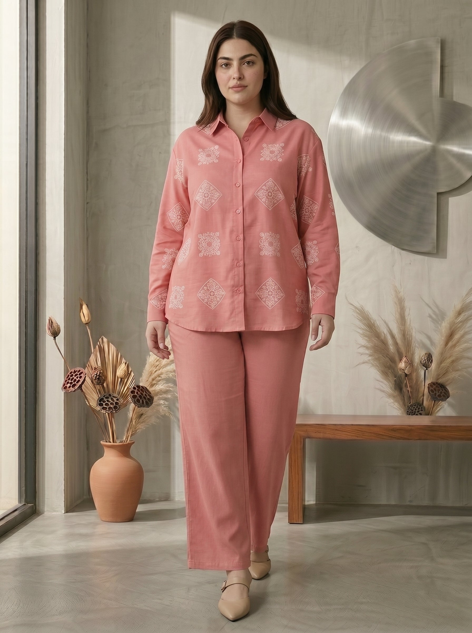 Serene Tailored Silhouette Long-Sleeve Daywear Set