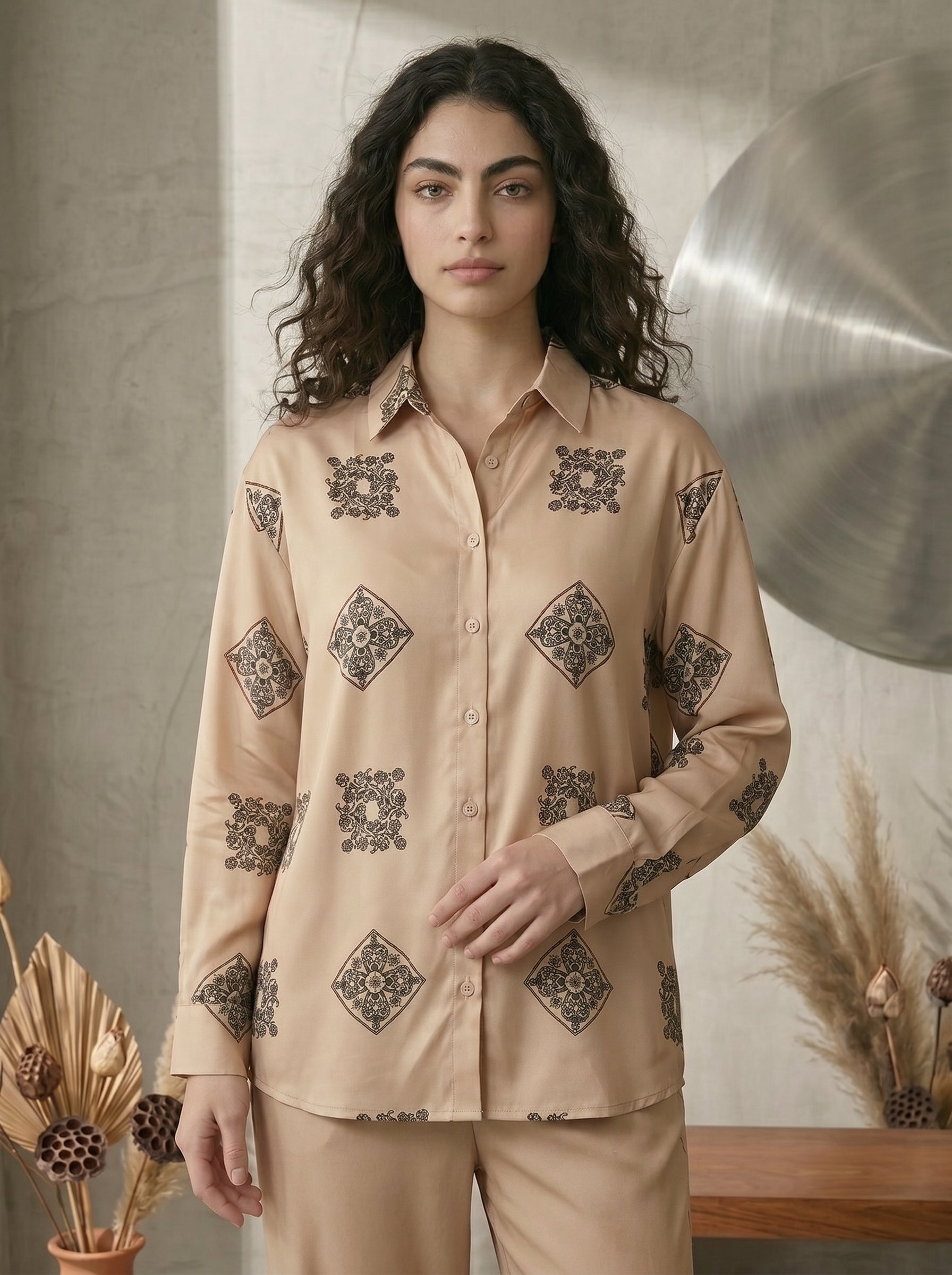 Serene Tailored Silhouette Long-Sleeve Daywear Set